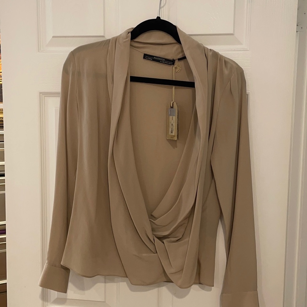 All Saints Silk Taupe Blouse